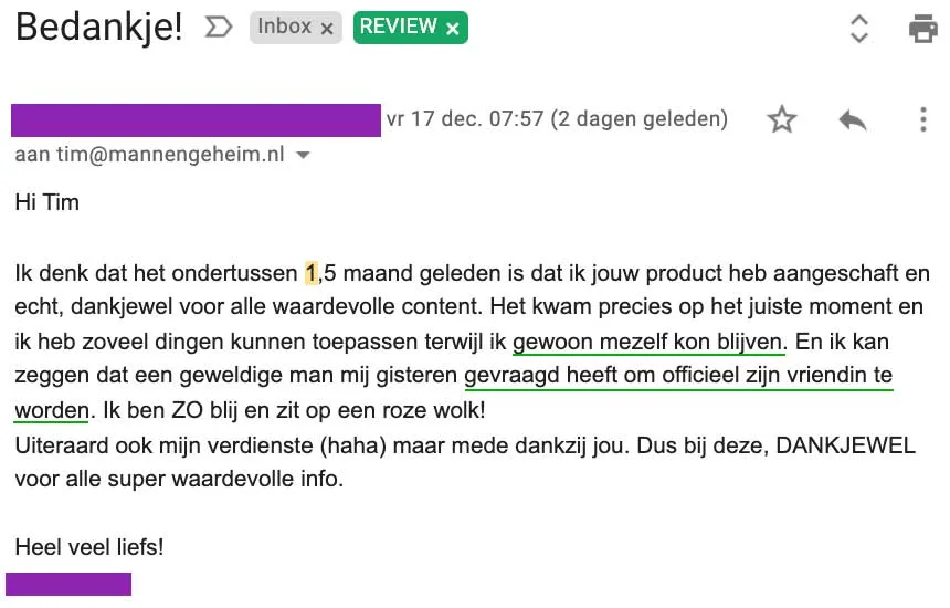 Reactie van een tevreden lezeres
