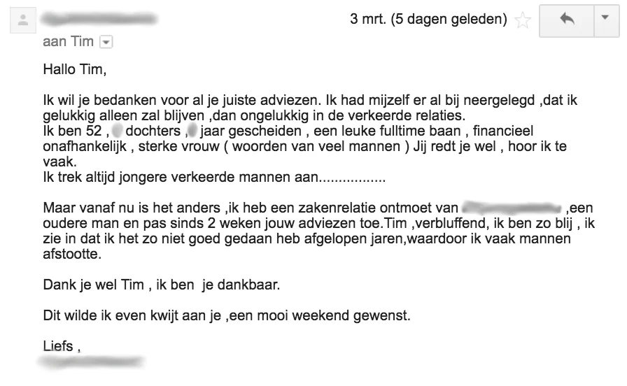 E-mail van een lezeres aan Tim