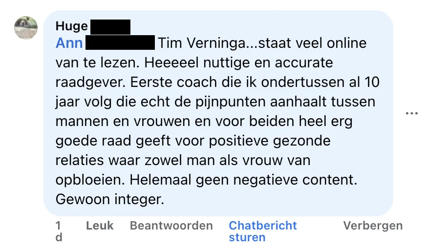 Facebook-reactie over Tim Veninga