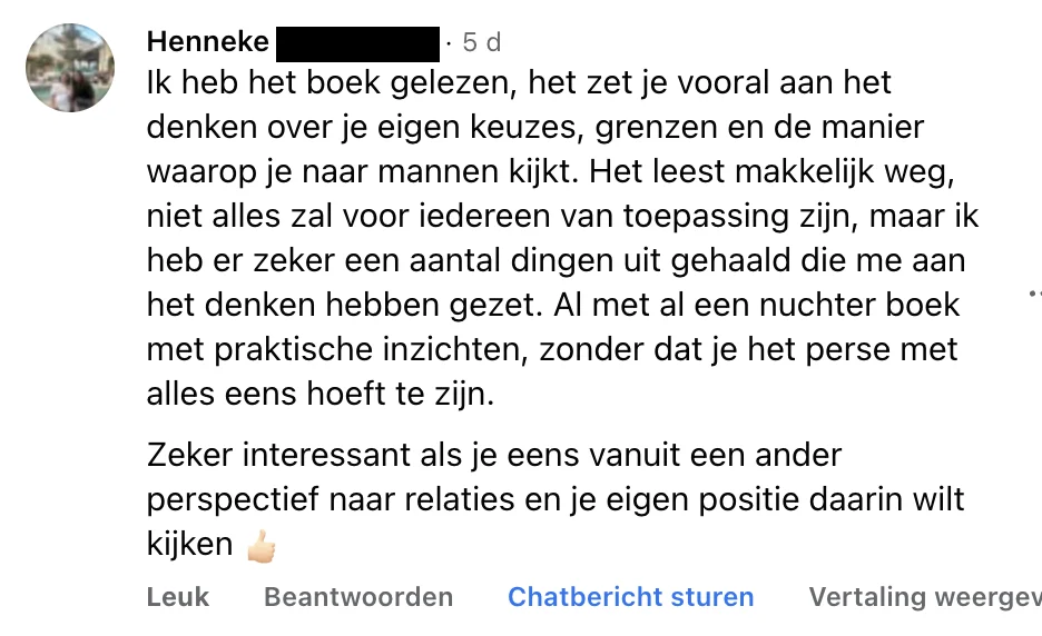 Facebook-reactie van Henneke over Jij Verdient Meer