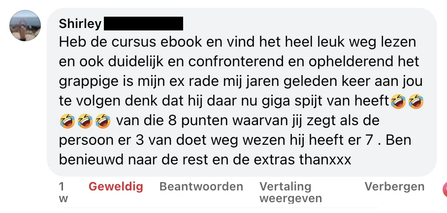Facebook-reactie van Shirley over Jij Verdient Meer